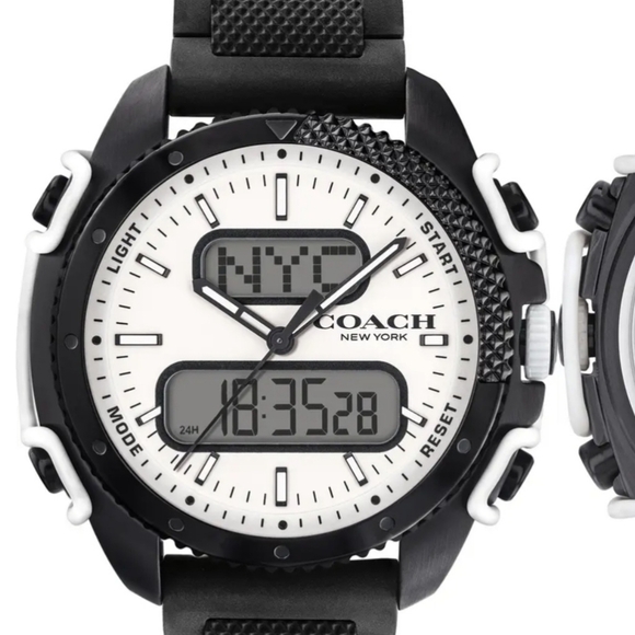 Coach Men's C001 Silicone Strap Watch, 46mm NWT Black - Picture 2 of 11